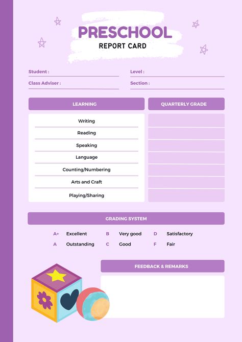 Preschool Report Card Templates, Report Card Comments For Kindergarten, Preschool Report Card, Preschool Graduation Songs, Preschool Report Card Comments, Preschool Forms, Kindergarten Report Cards, Graduation Songs, Preschool Assessment