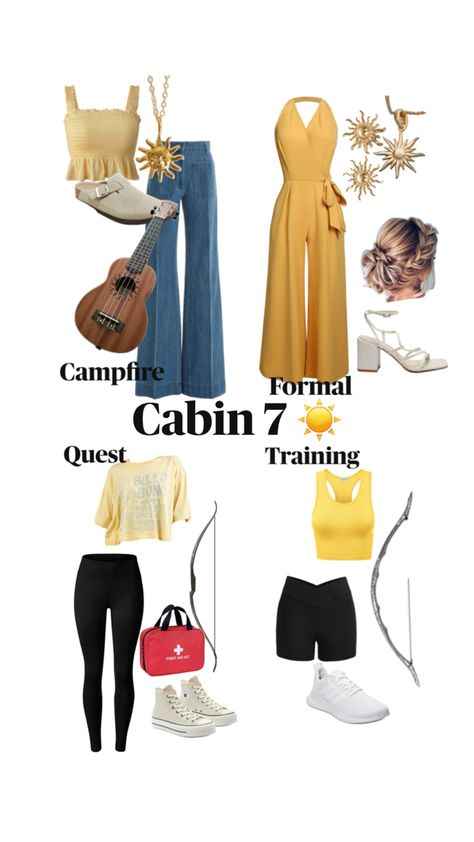 Apollo Outfits, Cabin 7 Apollo, Cabin Outfit, Percy Jackson Cabins, Percy Jackson Outfits, Cabin 7, Mom And Sister, Greek Gods, Percy Jackson