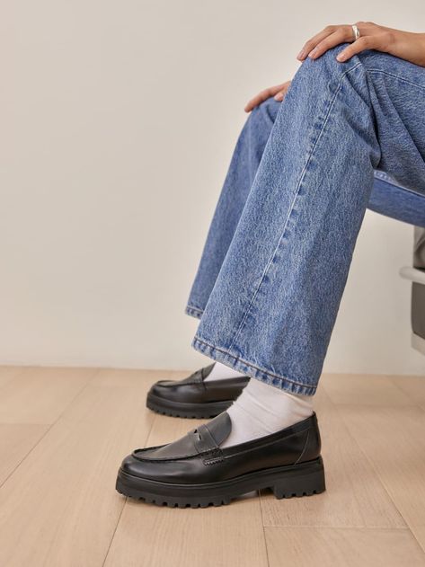 Chunky Loafer, Shoe Inspo, Chunky Block Heels, Cute Socks, Penny Loafer, Recycled Rubber, Cool Socks, Lug Sole, Penny Loafers