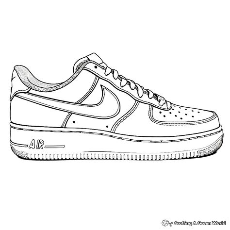 Nike Air Drawing, Shoe Coloring Pages Free Printable, Nike Shoes Coloring Pages, Air Force 1 Tattoo, Nike Coloring Pages, Jordan Shoes Drawing, Nike Shoes Drawing, Nike Ideas, Nike Drawing