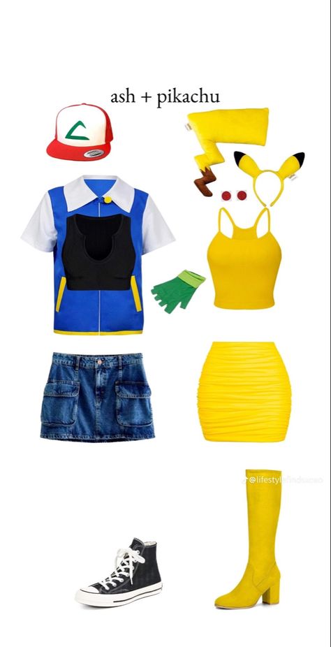 Pikachu And Ash Costume, Hollowen Costume, Pikachu Costume, Cute Couples Costumes, Ash Pikachu, Halloween Duos, Cute Group Halloween Costumes, Classy Halloween Costumes