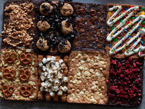 Eight-Flavor Sheet Pan Brownie-Cookie Bars Recipe | Food Network Kitchen | Food Network Chocolate Chip Brownies, Store Bought Cake, Cookie Bar, Cookie Brownie Bars, Dried Raspberries, Chocolate Sandwich, Chocolate Sandwich Cookies, Bar Recipes, Pan Recipes