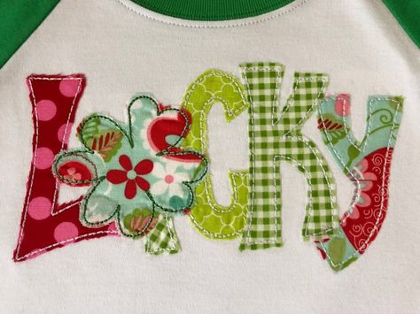 Lucky applique clover raglan girls St Patrick's Day tee | Etsy Patched Shirts Diy, T Shirt Applique Ideas, T Shirt Patchwork, Applique Tshirt Ideas, Diy Applique Shirts, Embroidered Patchwork Sweatshirt, Aesthetic Sewing Projects, Diy Patchwork Shirt, Patch Work Shirt