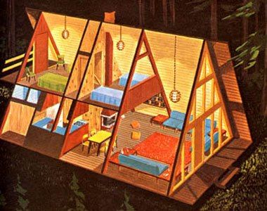 A-frame bunkhouse! Design Case Mici, A House In The Woods, Design Casa Piccola, Cute Small Houses, Micro Homes, A Cabin In The Woods, A Frame Cabins, A Frame House Plans, House Illustration