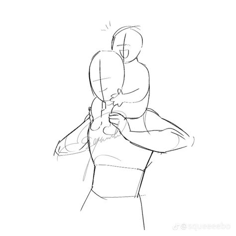 Sitting On Shoulders Pose Reference, Carrying On Shoulders Pose, Carrying Person Drawing Reference, Arm On Shoulder Pose Drawing, Head Resting On Shoulder Reference, Arm On Shoulder Pose, Sitting On Shoulders Pose, Carrying Pose Reference, Human Base Drawing