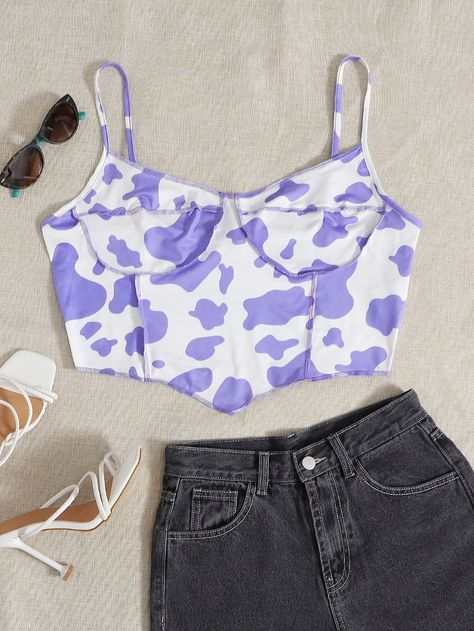 Cute Rompers, Plus Size Tank Tops, Crop Top Outfits, Teenage Fashion Outfits, Asymmetrical Hem, Dream Clothes, Teen Fashion Outfits, Cow Print, Ladies Tops Fashion