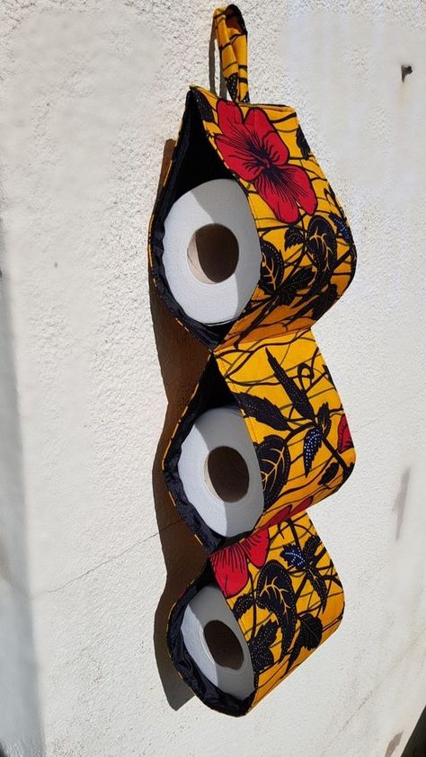 Toilet Roll Storage, African Fabric Accessories, Afrocentric Decor, Roll Storage, Work Places, African Interior Design, Tissue Paper Holder, African Inspired Decor, African House