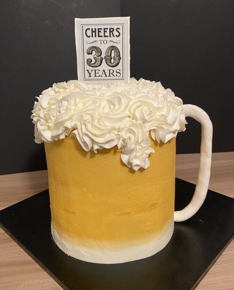 Beer Themed Cake, Thirsty Thirty, 60th Birthday Cake For Men, Thirty Party, Cheers To 30 Years, Birthday Beer Cake, Beer Mug Cake, Cake Designs For Girl, White Buttercream