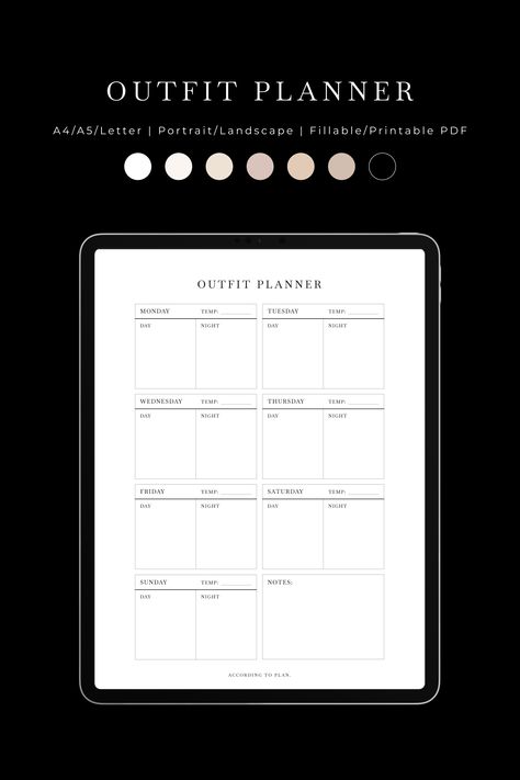 Weekly Outfit Planner | Fillable & Printable A4/A5/Letter PDF | Digital Template for GoodNotes Outfit Planner Template, Weekly Outfit Planner, Outfit Planner App, Plan Outfits, Outfits For The Week, Outfits Wardrobe, Wardrobe Planner, Outfit Planning, Outfit Planner