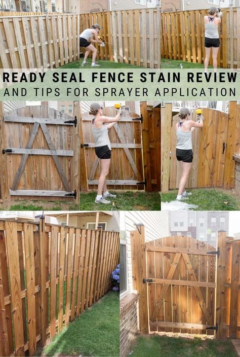 My review of Ready Seal exterior wood stain and sealer, including testing all of the colors for my fence and applying Natural/Light Oak with a sprayer! Cedar Fence Stain, Staining Wood Fence, Outdoor Wood Stain, Exterior Stain Colors, Sealing Wood, Cedar Stain, Wood Privacy Fence, Exterior Wood Stain, Fence Stain