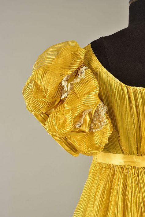 1810s Dress, Yellow Blonde, Sarah Ann, Silk Evening Dress, Dress Puff Sleeve, Regency Dress, Regency Fashion, 19th Century Fashion, Empire Style