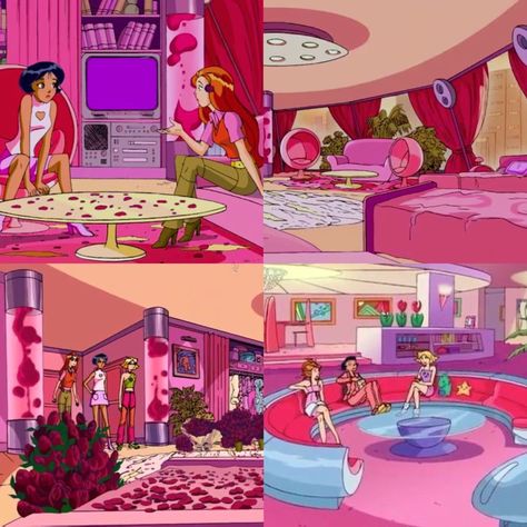 Totally Spies Room Decor, Totally Spies Bedroom, Totally Spies Interior Design, 00s Interior, Totally Spies Room, Totally Spies House, Room Pink Aesthetic, Totally Spies Aesthetic, Y2k House