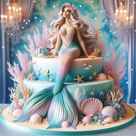 419472713_396607986064400_904836456556614792_n ‣ Sincere Whisper Birthday Esthetics, Amazing Cakes Unique, Mermaid Cakes For Girls Birthday, Barbie Mermaid Cake, Mermaids Cake, Unique Birthday Cake Ideas, Mermaid Cake Ideas, Unique Birthday Cake, Little Mermaid Birthday Cake