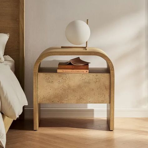 Bedside Tables | Nightstands | Castlery Australia Curved Bedside Table, Modern Bedside Tables, Fabric Bed Frame, Upholstery Bed, Wooden Bedside Table, Bedside Table Storage, Modern Bedside, Modern Bedside Table, Wood Bed Frame