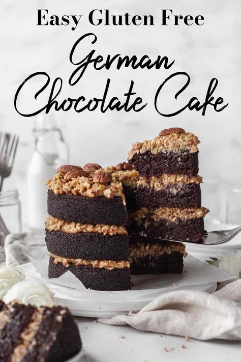 Gluten Free German Chocolate Cake, German Chocolate Cupcakes, Super Moist Chocolate Cake, Chocolate Cake Frosting, German Chocolate Cake Recipe, Pecan Frosting, Layered Cakes, Gluten Free Cupcakes, Coconut Frosting