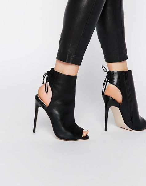 ASOS Peep Toe Shoe Boots, $81; at ASOS Womens Black Booties, Lace Up High Heels, Peep Toe Shoes, Slingback Shoes, Black High Heels, Lace Up Ankle Boots, Suho, Beautiful Shoes, Flat Shoes