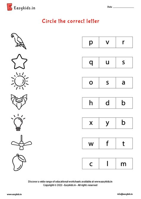 Circle The Correct Letter Worksheet, Nursery Worksheets, English Worksheets For Kindergarten, Alphabet Worksheets Kindergarten, Worksheets Kindergarten, English Worksheet, Kids Worksheets, Kids Worksheets Preschool, Worksheets Preschool