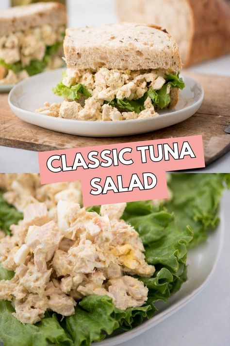 The best perfect tuna salad with hard boiled eggs is a southern staple. If you're looking for budget recipes and easy meals, this classic tuna fish salad recipe is perfect. This simple canned tuna recipe is great for wraps, to eat with crackers, or in a tuna salad sandwich. It's light, uses ingredients you'll find right in your pantry (with egg), light, and great for packed lunches. Tuna Fish Salad Recipe, Southern Tuna Salad Recipe, Salad With Hard Boiled Eggs, Fish Salad Recipe, Canned Tuna Recipe, Tuna Salad Recipe Easy, Tuna Sandwich Recipes, Tuna Fish Salad, Easy Tuna Salad