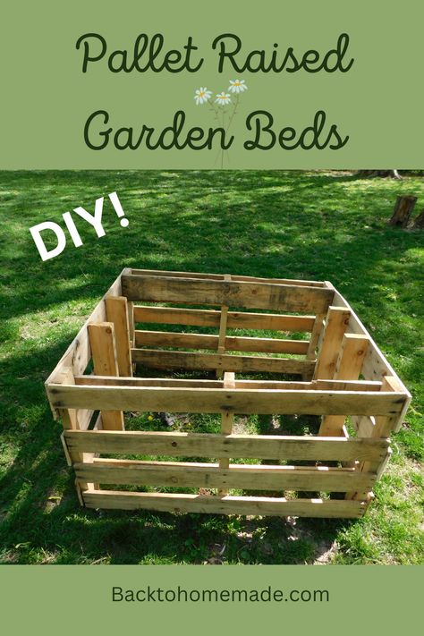 DIY Pallet Raised Garden Beds 4x4 Raised Garden Bed, Pallet Garden Box, Pallet Raised Garden Bed, Pallet Raised Garden, High Raised Garden Beds, Inexpensive Raised Garden Beds, Cheap Garden Beds, Raised Beds Diy, Making Raised Garden Beds