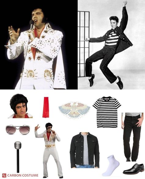 Elvis Dress Up Ideas, Easy Elvis Costume, Elvis Fancy Dress Women, Elvis Costume Ideas, Elvis Presley Outfit Ideas, Famous Singers Costumes, Diy Elvis Costume Women, Elvis Outfits Ideas, Elvis Family Costume Ideas