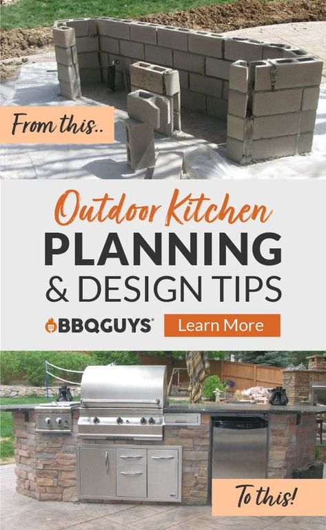 Here are some helpful outdoor kitchen tips to consider before you begin your outdoor kitchen project. Dream Outdoor Kitchen, Bbq Guys, Kitchen Planning, Kitchen Ikea, Kitchen Design Inspiration, Outdoor Kitchen Plans, Build Outdoor Kitchen, Patio Kitchen, Backyard Kitchen