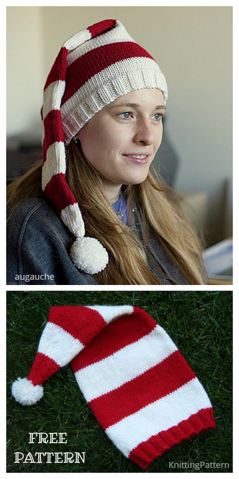 6 Knit Christmas Stocking Cap Hat Free Knitting Patterns - Knitting Pattern Loom Knit Gnome Hat, Long Stocking Hat Knit Pattern, Knit Elf Hat Pattern, Knit Stocking Hat Pattern Free, Christmas Stocking Knitting Patterns Free, Knit Stocking Hat, Knitted Elf Hat Pattern Free, Christmas Knit Hats, Stocking Cap Knitting Pattern