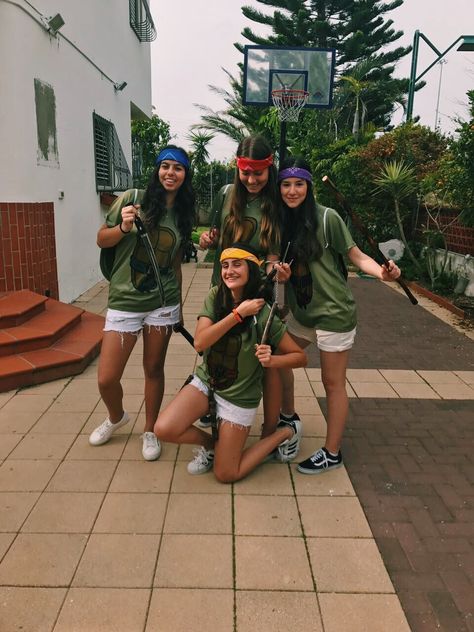 Halloween Customes For 4 Friends, Group Day Costumes, Ninja Turtle Group Costume, Ninja Turtles Group Costume, Link Crew Group Themes, Famous Groups Of 4, Halloween Costume For 6 People, Tmnt Group Costume, Squad Halloween Costumes For 4