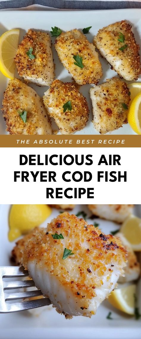 Image for Delicious Air Fryer Cod Fish Recipe Fish Cooked In Air Fryer, Airfryer White Fish, Keto Air Fryer Fish, Air Fried Haddock Recipes, Airfryer Flounder Recipe, Airfryer Cod Fish, Cod In Airfryer, Fresh Fish In The Air Fryer, Parmesan Crusted Cod Air Fryer