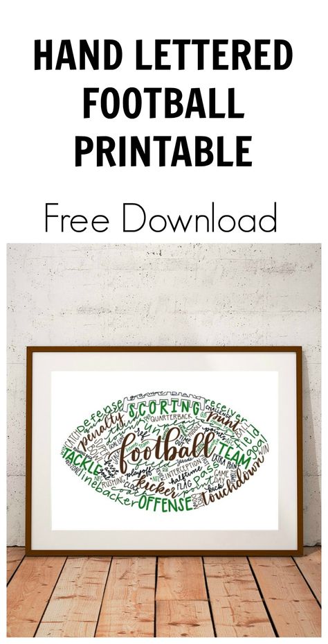 Hand Lettered Football Printable Football Printables, Football Night, John Deere Birthday Party, Football Watch Party, Cricut Birthday Cards, Football Decal, Printable Sports, Football Ideas, Football Diy