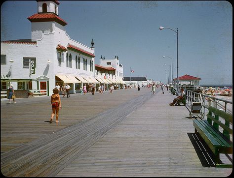 Boardwalk, Ocean City, NJ - 1966. Back then, that large building on the left housed The Connoisseur gift shop (yum!), Copper Kettle Fudge and a Starbucks-like place before coffee shops became common. Okay, I admit the coffee shop may not have made an appearance until after 1966. Anyway, I mourn the loss of each shop that used to be in the building. (nothing against Air Circus---which is cool in its own way---but I don't salivate over their stock the way I did the Connoisseur's. Ocean City Nj Boardwalk, Brigantine Beach, Tower Apartment, Ocean City Nj, Sea Resort, Miniature Golf, Ocean City Maryland, Ocean City Md, Family Resorts