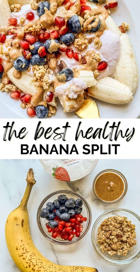 This tasty and healthy banana split recipe is easy to pull together and a great little snack or dessert. Healthy Banana Split, Banana Split Recipes, Pescetarian Recipes, Banana Splits, Banana Breakfast, Healthy Banana, Easy Treats, Cereal Recipes, Banana Split