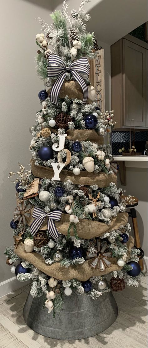 Navy Farmhouse Christmas Tree, Navy Blue Farmhouse Christmas Tree, Navy Blue Tree Decorations, Navy White Christmas Decor, Farmhouse Blue Christmas Decor, Blue Buffalo Plaid Christmas Decor, Farmhouse Industrial Christmas Tree, Navy Xmas Tree, Christmas Decor Ideas Navy Blue