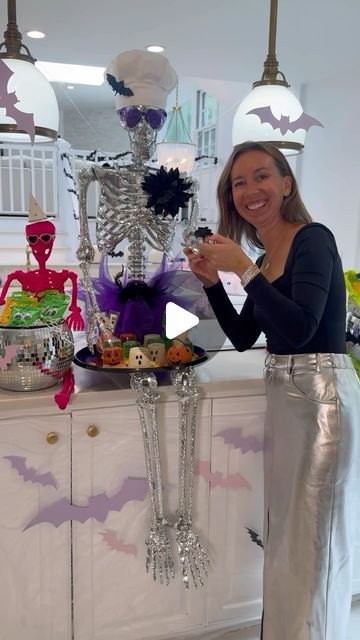 Shannon Doherty on Instagram: "HALLOWEEN PARTY DECOR HACKS👻!! @partycity has the cutest Halloween finds this year!!! I loved using everything we found to decorate! Share & Save these adorable Halloween hacks for your parties this year! PARTY CITY is the best!!! @partycity 
1) Use Shelley the Disco Skeleton to serve all your party snacks
2) Disco Ball Ice Buckets as cauldrons make the best drink and snack colors
3) Pastel bats look super cute all over your kitchen and walls
4) DIY Platters by gluing skull decor under your plastic bowls
 
LIKE + COMMENT - “Party” - I will send you the links to everything I used to set up our party this year!👻👻👻👻
 
Happy Halloween!! #partycitypartner 👻💀🎃" Party Decor Hacks, Disco Halloween Party, Disco Skeleton, Disco Halloween, Shannon Doherty, Best Drink, Decor Hacks, Ice Buckets, Halloween Party Themes