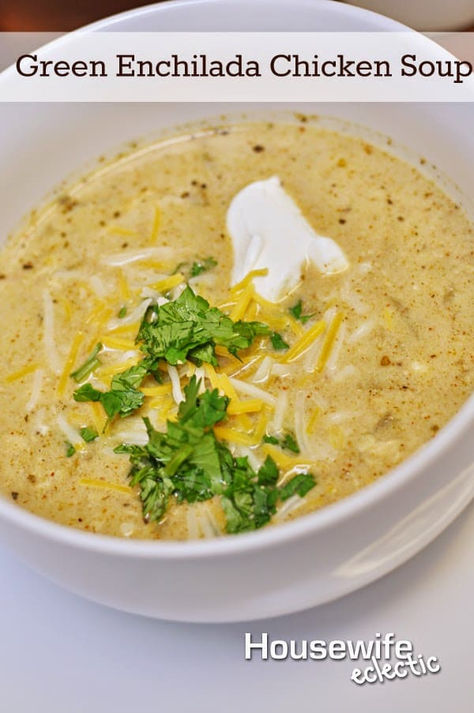 Eclectiful: This Green Enchilada Chicken soup is a perfect Mexican inspired dish that is filling, warm, comforting and delicious. It’s a great alternative to your regular go-to soups. Green Enchilada Chicken Soup, Enchilada Chicken Soup, Mexican Soup, Enchilada Soup, Keto Soup, Savory Soups, Chicken Soup Recipes, Soup And Sandwich, Chicken Enchiladas