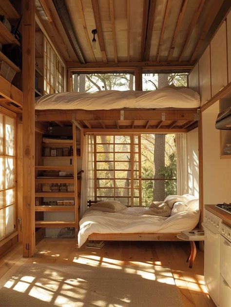 8 Japanese Tiny House Inspirations - TastyInteriors Tiny Earthship House, Modern Japanese House Interior Design Small Spaces, Japanese Cabin House, Tiny Minimalist House, Zen Tiny House, Creative Tiny House, Tiny House With Loft Bedroom, 200 Sq Ft Tiny House Interior, Tiny Flat Ideas