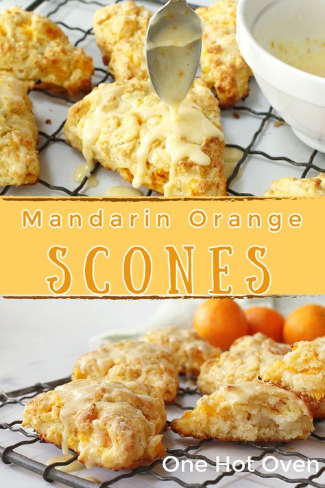 Mandarin Orange Scones with icing drizzling from a spoon. Recipes With Mandarins, Baking With Mandarin Oranges, Canned Oranges Recipes, Fresh Mandarin Recipes, Mandarin Bread, What To Make With Mandarin Oranges, Tangerine Recipes Desserts, Fresh Mandarin Orange Recipes Desserts, Recipes Using Fresh Mandarin Oranges