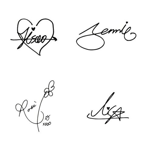 Lisa Signature Blackpink, Rose Blackpink Tattoo, Jisoo Signature, Rosé Signature, Jennie Signature, Black Pink Signature, Blackpink Signature, Blackpink Tattoo, Lisa Signature