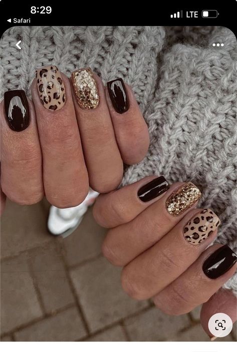 Leopard Glitter Nails, Glitter Leopard Nails, Leopard Nail Designs, Cheetah Nail Designs, Cheetah Nails, September Nails, Fall Gel Nails, Leopard Print Nails, Fall Nail Art Designs