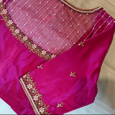 Blouse Aari Work, Blouse Handwork, Green Blouse Designs, Pink Blouse Designs, Magam Work, Smile Gif, Latest Bridal Blouse Designs, Net Blouse, Cotton Blouse Design