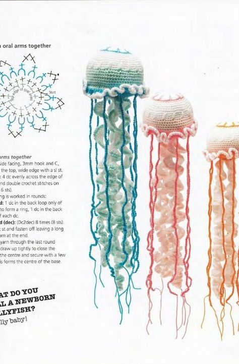 Vanessa Mooncie Crocheted Sea Creatures — Yandex Disk Crochet Sea Creatures, Crocheted Jellyfish, Confection Au Crochet, Pola Amigurumi, Crochet Design Pattern, Kawaii Crochet, Crochet Fashion Patterns, Fun Crochet Projects, Crochet Diy