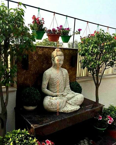 outdoor buddha statute decor #homegarden #buddha Outdoor Buddha Garden, Buddha Statue Decor, Buddha Garden Ideas, Buddha Statue Garden, Buddha Home Decor, Small Patio Design, Buddha Garden, Zen Garden Design, Buddha Decor