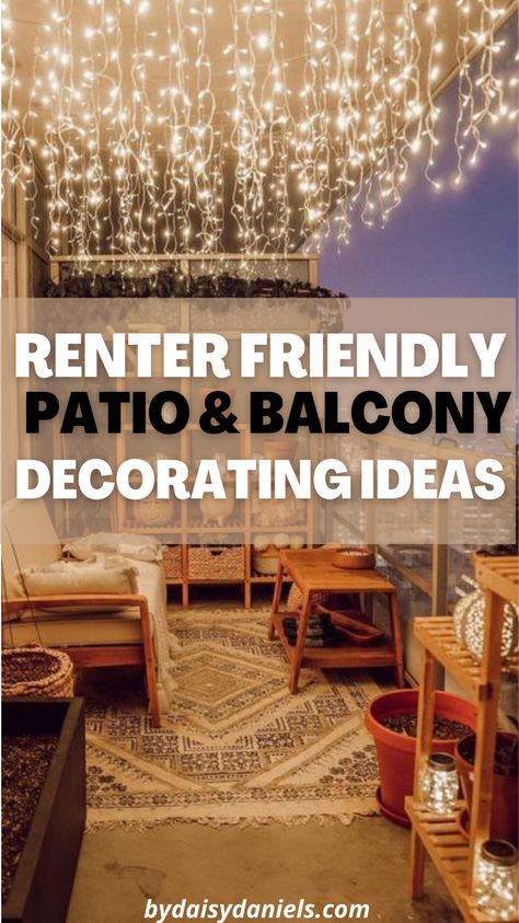 Inexpensive Balcony Ideas, Backyard Patio Rental, Outdoor Porch Ideas Apartment, Rental Deck Ideas, Outdoor Patio Ideas Small Spaces Diy, Diy Balcony Cover Ideas, Patio Upgrade On A Budget, Small Patio Wall Decor, Decor For Small Balcony