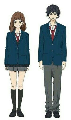 Anime School Uniform Boys, Shoujo Boy Outfit, Short Blue Hair, School Uniform Dress, Clothing Drawing, Blue Spring Ride, Haru Ride, Blue Springs Ride, School Uniform Outfits