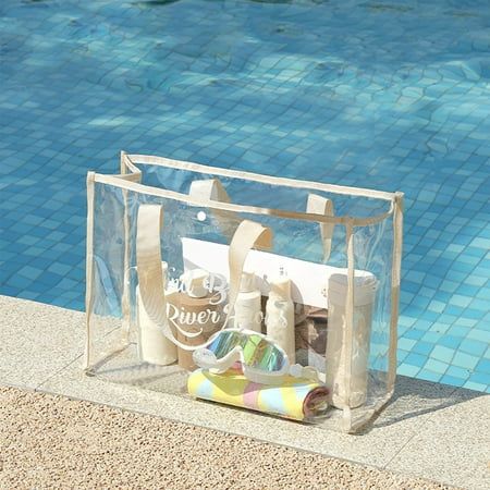 Large Capacity Swimming Bag Transparent Visible Handheld Storage Bag Thickened PVC Waterproof Wash Bag Portable Beach Bag Feature: Quantity: 1Pcs Material: ABS Color: Red,Beige,Black,Navy Product size: 47x15x35cm/18.5x5.9x13.55in Packing size: 20x15x5cm/7.87x5.9x1.97in Gross weight:300g/0.66lb Descrition: FASHIONABLE & FUNCTIONAL - Our design with a top zipper and canvas style flap looks great across your body while you carry your belongings. Just because your bag needs to be transparent doesn't mean it shouldn't be seen. QUALITY MADE - It is made of from 0.4mm thick vinyl. It is thick enough to feel strong and durable, but not so thick that it feels stiff and rigid. The nylon handles are reinforced and each one is double stitched so you can comfortably carry a heavy load. PERFECT SIZE- It Transparent Purse, Bag Transparent, Clear Tote Bags, Suntan Lotion, Beg Tangan, Transparent Bag, Swimming Bag, Portable Storage, Wash Bag