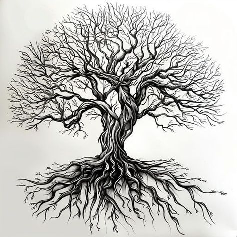 Roots Tattoo Ideas, Roots Drawing, Tree Silhouette Tattoo, Tree Tat, Liberty Tattoo, Roots Tattoo, Oak Tree Tattoo, Majestic Tree, African Tattoo