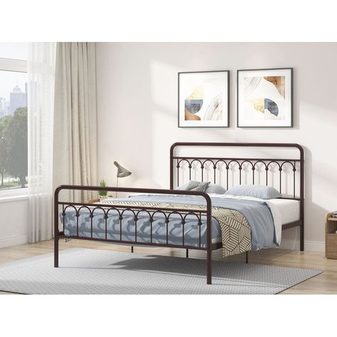 Branlee Metal Open-Frame Bed Queen Size Metal Bed Frame, Black Metal Bed, Curved Headboard, Bed Queen, Queen Size Bed Frames, Queen Bed Frame, Metal Platform Bed, Metal Bed, Beds & Bed Frames