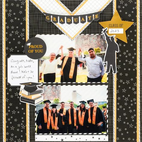 A Graduation Layout As Golden As The Future Graduation Layout, Reset Day, Degree Graduation, Scrapbook Examples, Ultimate Reset, Graduation Scrapbook, The Last Day Of School, Travel Journal Scrapbook, Creative Memories Scrapbooking