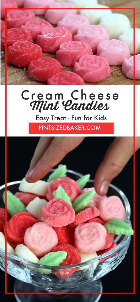 Shower Mints Recipe, Cream Cheese Mints Easy, Cream Cheese Mints Wedding, Mints Cream Cheese, Cream Cheese Mint Molds, Cream Cheese Mint, Minty Desserts, Cream Cheese Mints Recipe, Candy Mints