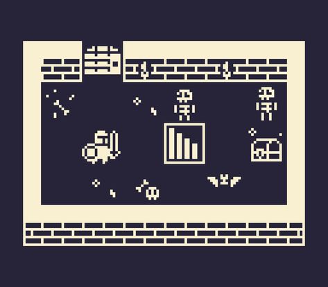 8 Bit Black And White, Video Set Up, Video Game Art Styles, 8x8 Pixel Art, Pixel Art Dungeon, 1 Bit Pixel Art, Black And White Pixel Art, Black And White Game, Top Down Game