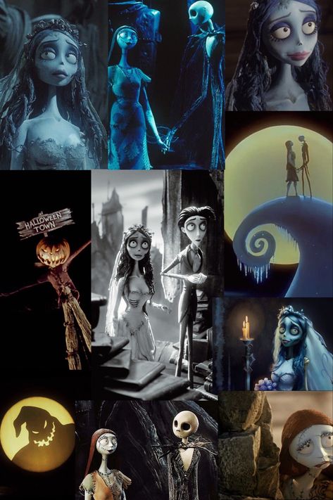 Nightmare Before Christmas Aesthetic Wallpaper Iphone, Corpse Bride And Nightmare Before Christmas Wallpaper, Corpse Bride And Nightmare Before Christmas, Halloween Couple Wallpaper, Sally Nightmare Before Christmas Wallpaper, Sally And Emily, Nightmare Before Christmas Matching Pfp, Sally Aesthetic, Nightmare Before Christmas Aesthetic